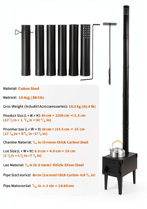 Garvee Wood Burning Stove Detachable Chimney Heavy Duty-4