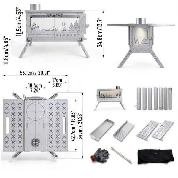 3F UL GEAR Camping Tent Wood Stove Stainless Steel-5