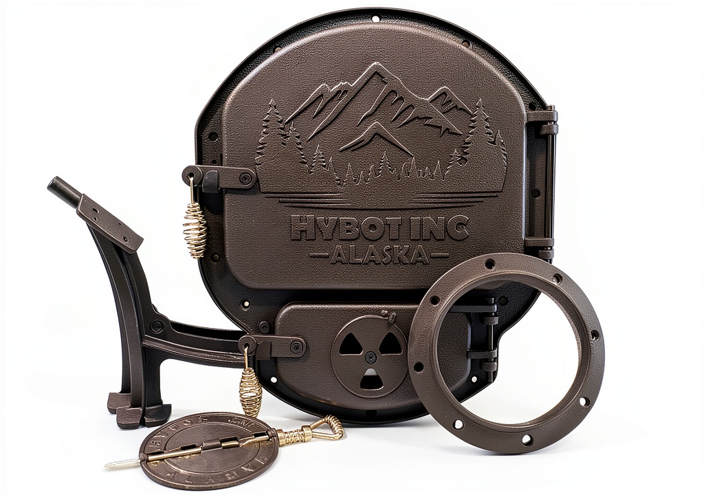 Hybot Inc Alaska cast iron wood stove door kit with mountain design