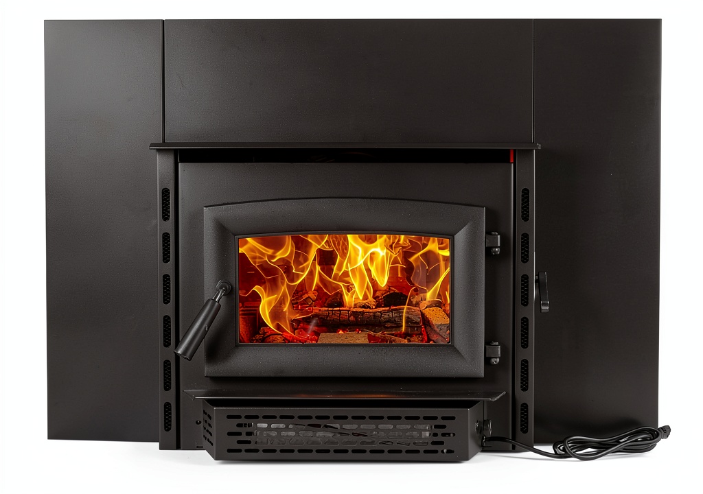 Ashley Hearth wood stove insert installed in a colonial-style fireplace